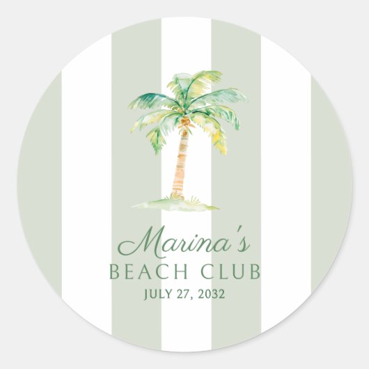 Coastal Green Cabana Stripes Palm Beach Club Runder Aufkleber (Vorderseite)