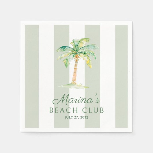 Coastal Green Cabana Stripes Palm Beach Club Serviette (Vorderseite)