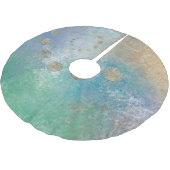 Coastal Grunge | Gold in blau und grün Polyester Weihnachtsbaumdecke (Schrägansicht)