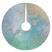 Coastal Grunge | Gold in blau und grün Polyester Weihnachtsbaumdecke (Vorderseite)