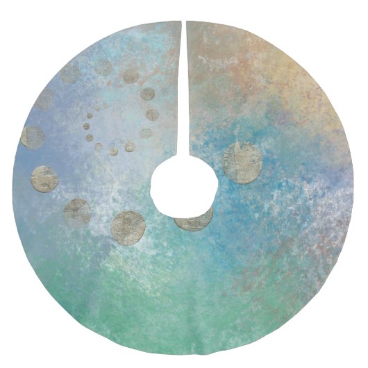 Coastal Grunge | Gold in blau und grün Polyester Weihnachtsbaumdecke (Vorderseite)