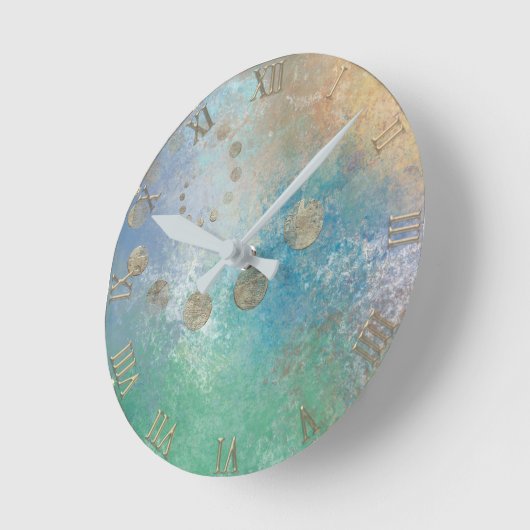 Coastal Grunge | Gold in blau und grün Runde Wanduhr (Winkel)