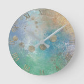 Coastal Grunge | Gold in blau und grün Runde Wanduhr (Vorderseite)
