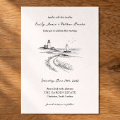 Coastal Hand Drawn Black & White Wedding Einladung