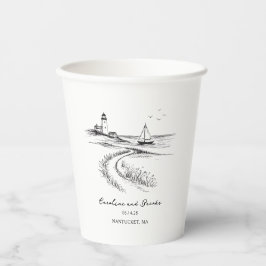 Coastal Hand Drawn Black & White Wedding Pappbecher