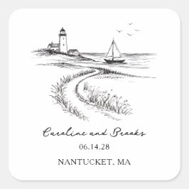 Coastal Hand Drawn Black & White Wedding Quadratischer Aufkleber