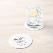 Coastal Hand Drawn Black & White Wedding Runder Pappuntersetzer (Vor Ort)