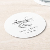 Coastal Hand Drawn Black & White Wedding Runder Pappuntersetzer (Angewinkelt)