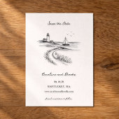 Coastal Hand Drawn Black & White Wedding Save The Date