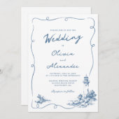 Coastal Hand Drawn Whimsical Lighthouse Wedding Einladung (Vorne/Hinten)