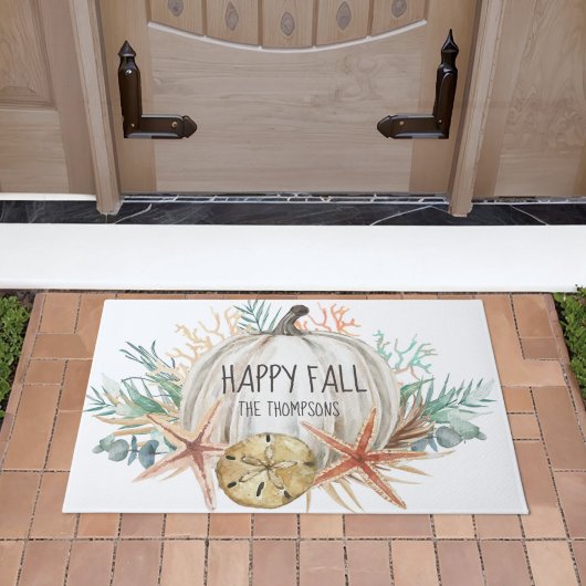 Coastal Happy Fall Pumpkin Seashells Fußmatte
