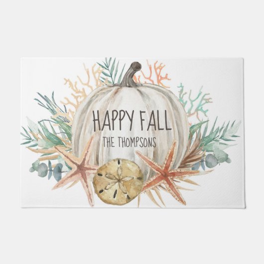 Coastal Happy Fall Pumpkin Seashells Fußmatte (Vorderseite)