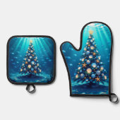 Coastal Holiday Oven Mitt and Pot Holders Ofenhandschuh & Topflappen-Set (Vorderseite)