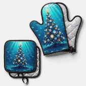 Coastal Holiday Oven Mitt and Pot Holders Ofenhandschuh & Topflappen-Set (Vorderseite/Rückseite)