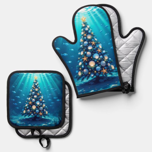 Coastal Holiday Oven Mitt and Pot Holders Ofenhandschuh & Topflappen-Set (Vorderseite/Rückseite)