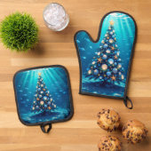 Coastal Holiday Oven Mitt and Pot Holders Ofenhandschuh & Topflappen-Set (Oben Unten)