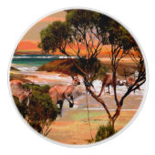 "Coastal Hops: Kangaroos an der Küste des Öls" Keramikknauf (Vorderseite)