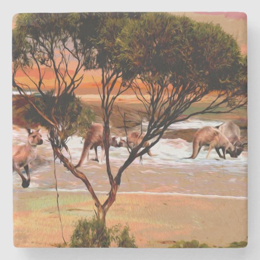 "Coastal Hops: Kangaroos an der Küste des Öls" Steinuntersetzer (Vorderseite)
