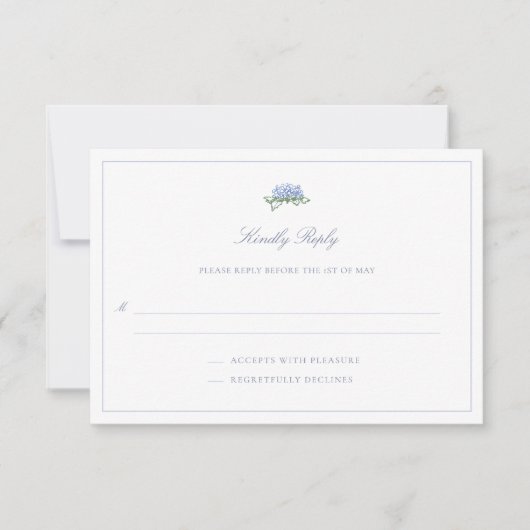 Coastal Hydrangea Formal Classic Blue Wedding RSVP Karte (Vorderseite)