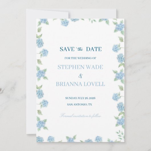 Coastal Hydrangea Save the Date  Einladung (Vorderseite)