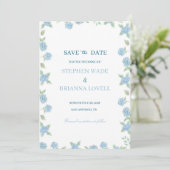 Coastal Hydrangea Save the Date  Einladung (Stehend Vorderseite)