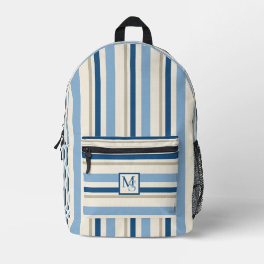 Coastal Indigo Cabana Stripes Bedruckter Rucksack (Vorderseite)