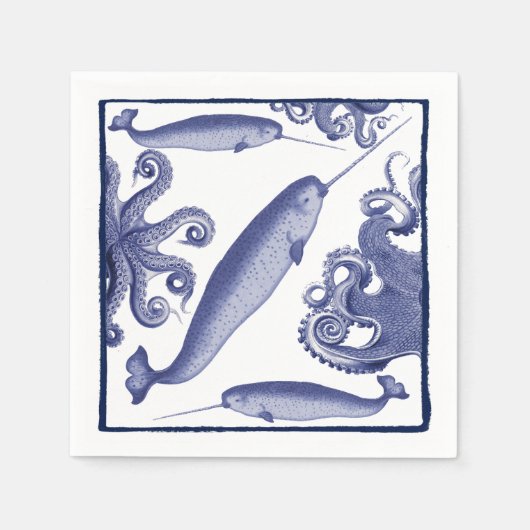 Coastal Indigo Sea Life Papier Serviette (Vorderseite)