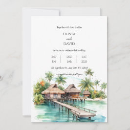 Coastal Island Overwater Bungalows Beach Wedding Einladung