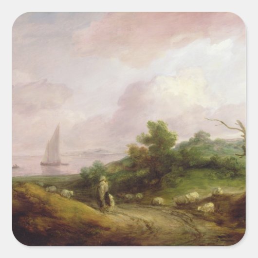 Coastal Landscape with a Shepherd and his Flock Quadratischer Aufkleber (Vorderseite)