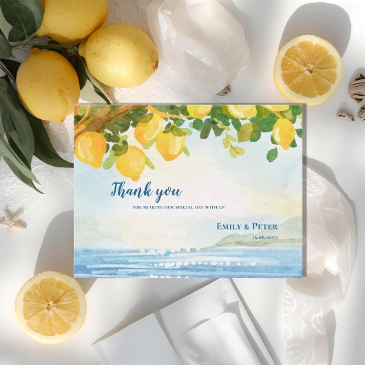 Coastal Lemon Garden Wedding Thank You Postkarte