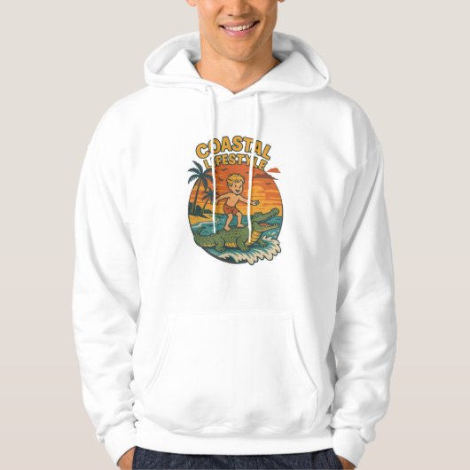 Coastal Life Alligator Surfing Retro FL Surf Beach Hoodie (Vorderseite)
