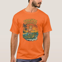 Coastal Life Alligator Surfing Retro FL Surf Beach T-Shirt