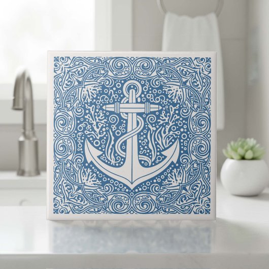 Coastal Life Series Anchor Blue D1208 Fliese