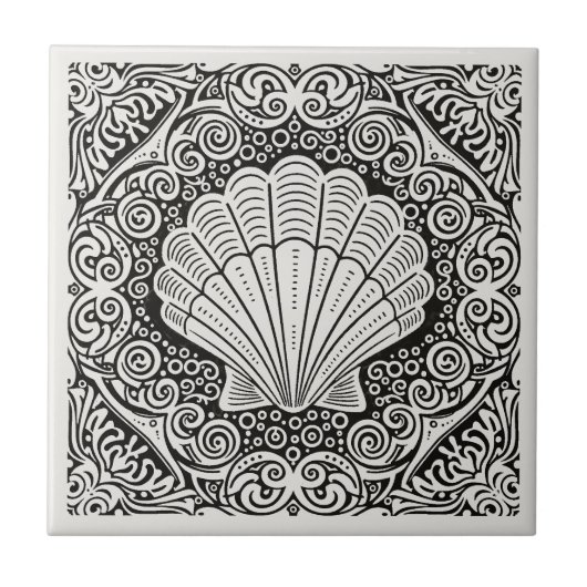 Coastal Life Series Clam Shell B & W D1208 Fliese (Vorderseite)