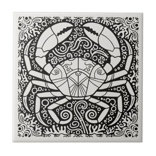 Coastal Life Series Crab B & W D1208 Fliese (Vorderseite)