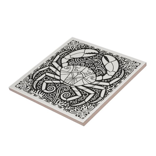 Coastal Life Series Crab B & W D1208 Fliese (Seite)