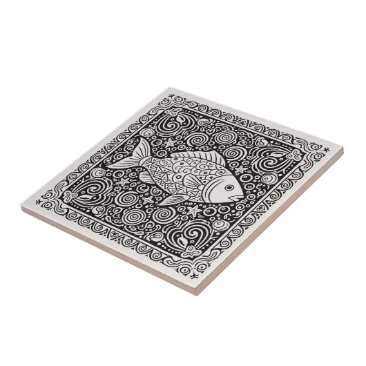 Coastal Life Series Fish B & W D1208 Fliese (Seite)