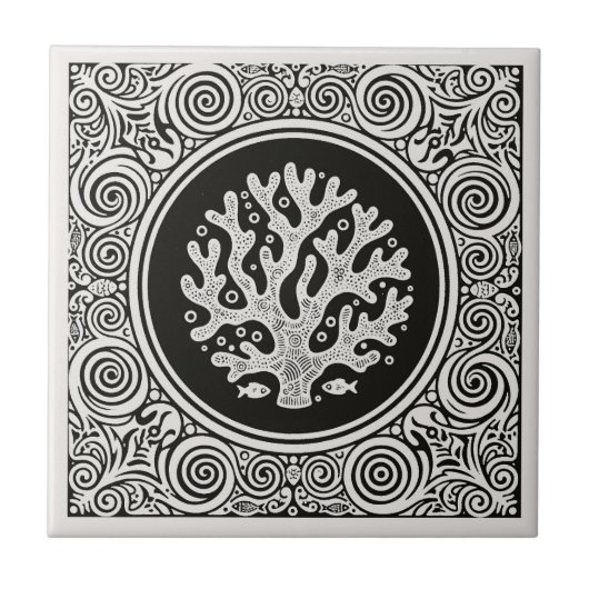 Coastal Life Series Lace Coral B & W D1208 Fliese (Vorderseite)