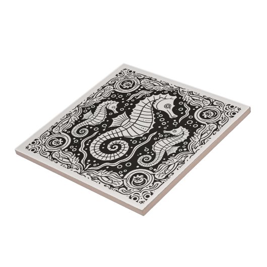 Coastal Life Series Seahorse B & W D1208 Fliese (Seite)