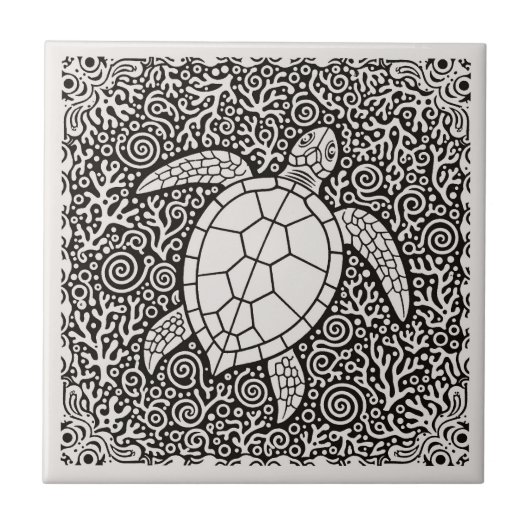 Coastal Life Series Turtle B & W D1208 Fliese (Vorderseite)