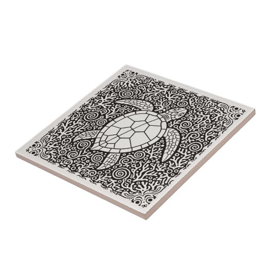 Coastal Life Series Turtle B & W D1208 Fliese (Seite)