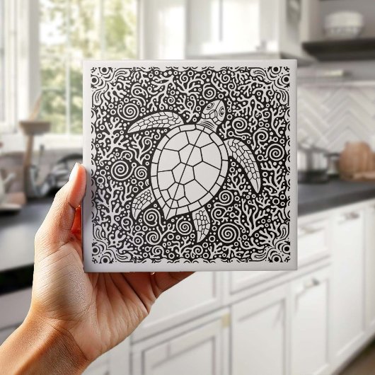 Coastal Life Series Turtle B & W D1208 Fliese