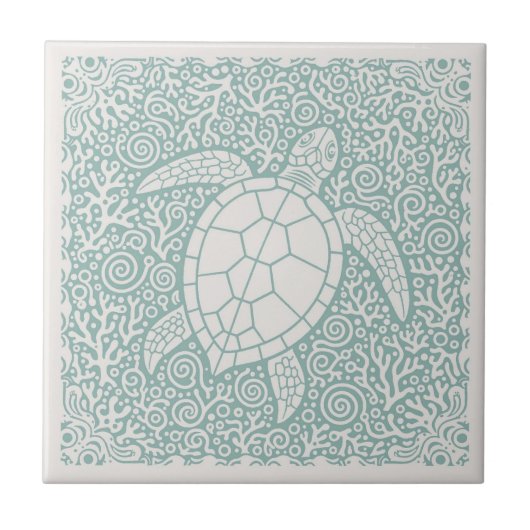 Coastal Life Series Turtle Teal D1208 Fliese (Vorderseite)