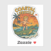 Coastal Lifestyle Gator Surfing - Retro Surf Beach Aufkleber (Blatt)