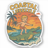 Coastal Lifestyle Gator Surfing - Retro Surf Beach Aufkleber (Vorderseite)