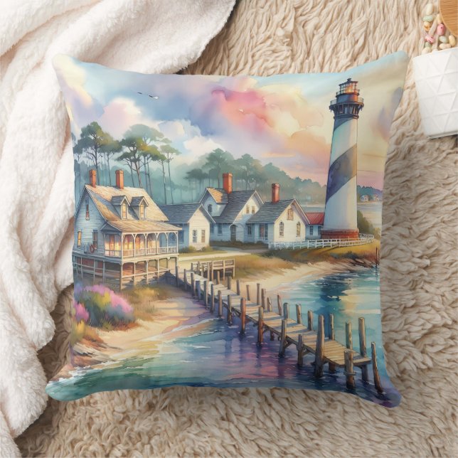 Coastal Lighthouse & Beach Hütten Szene Kissen (Decke)