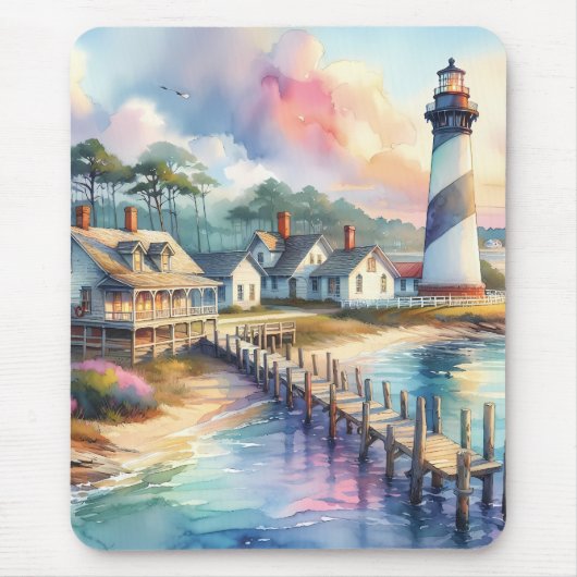 Coastal Lighthouse & Beach Hütten Szene Mousepad (Vorne)