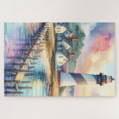 Coastal Lighthouse & Beach Hütten Szene Puzzle (Horizontal)