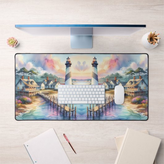 Coastal Lighthouse & Beach Hütten Szene Schreibtischunterlage (Büro 1)