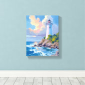 Coastal Lighthouse | Blue Ocean Waves Sea Leinwanddruck (Insitu (Holzboden))